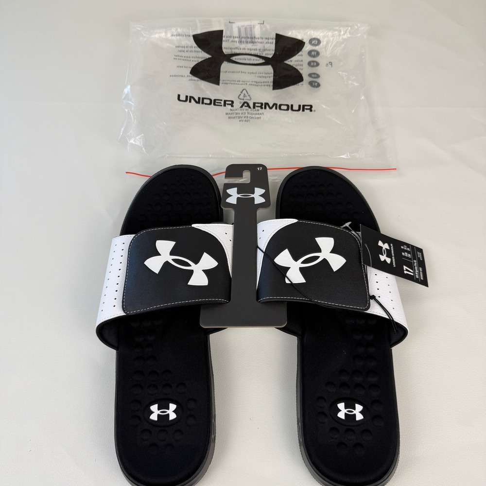 Under Armour Ignite Pro SL Slides Mens Size 17‎ Black White Athletic Sandals
